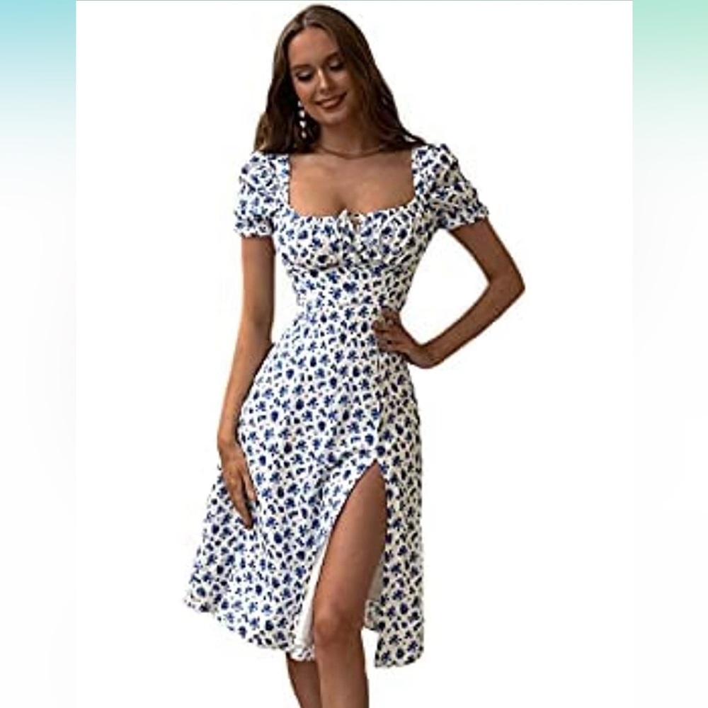 Blue and white floral dress